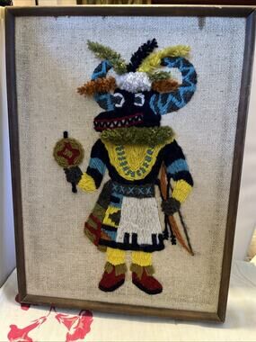 Black Ogre Kachina Dancer Crewel Embroidery Harold Stapley designer Southwest